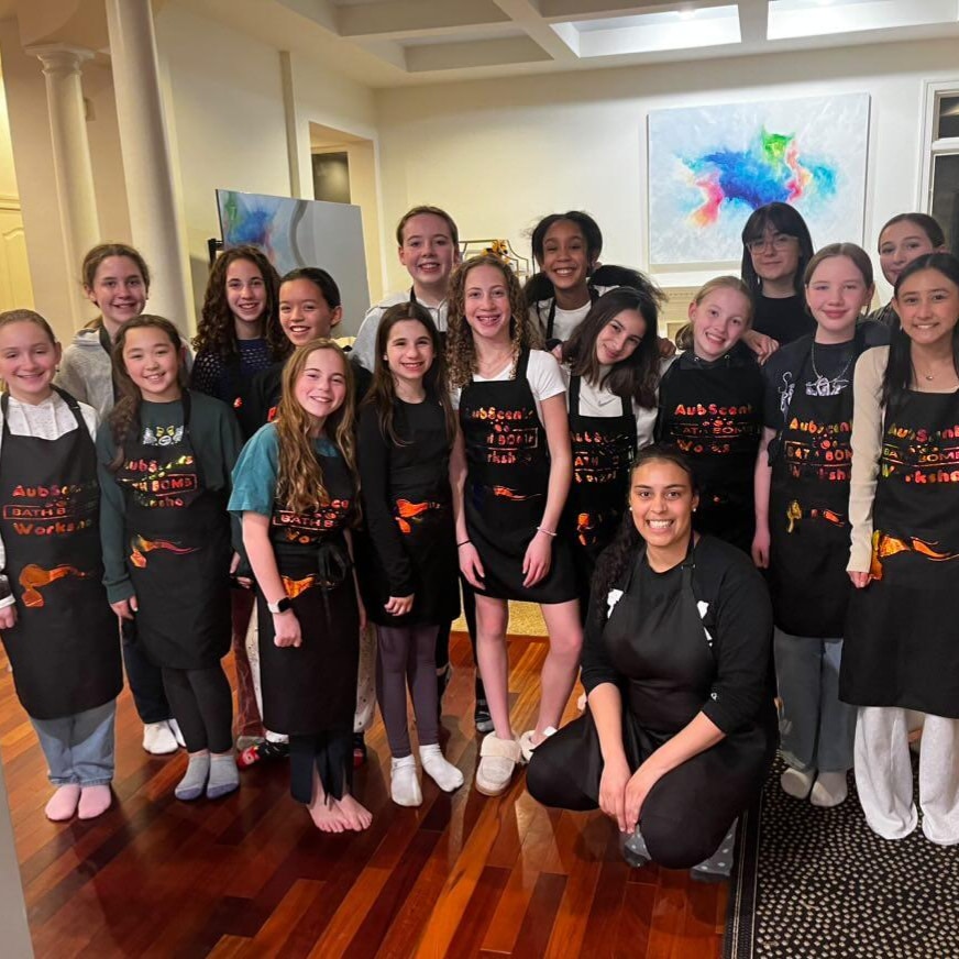 Unique mobile bath bomb workshop for birthday parties in Northern Virginia, available within 4 hours of Manassas, VA. Learn to create bath bombs from scratch in a fun, interactive experience. Perfect for kids' birthday parties, adults' ladies night, and family celebrations. Mobile party service for all ages, traveling throughout the Northern Virginia area and beyond.