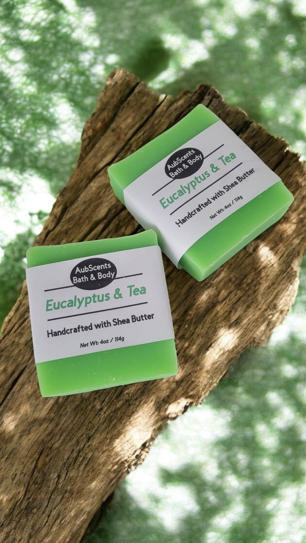 Handmade Eucalyptus & Tea Soap with shea butter and rice bran oil, perfect for nourishing skin, made for customers in Arlington County.