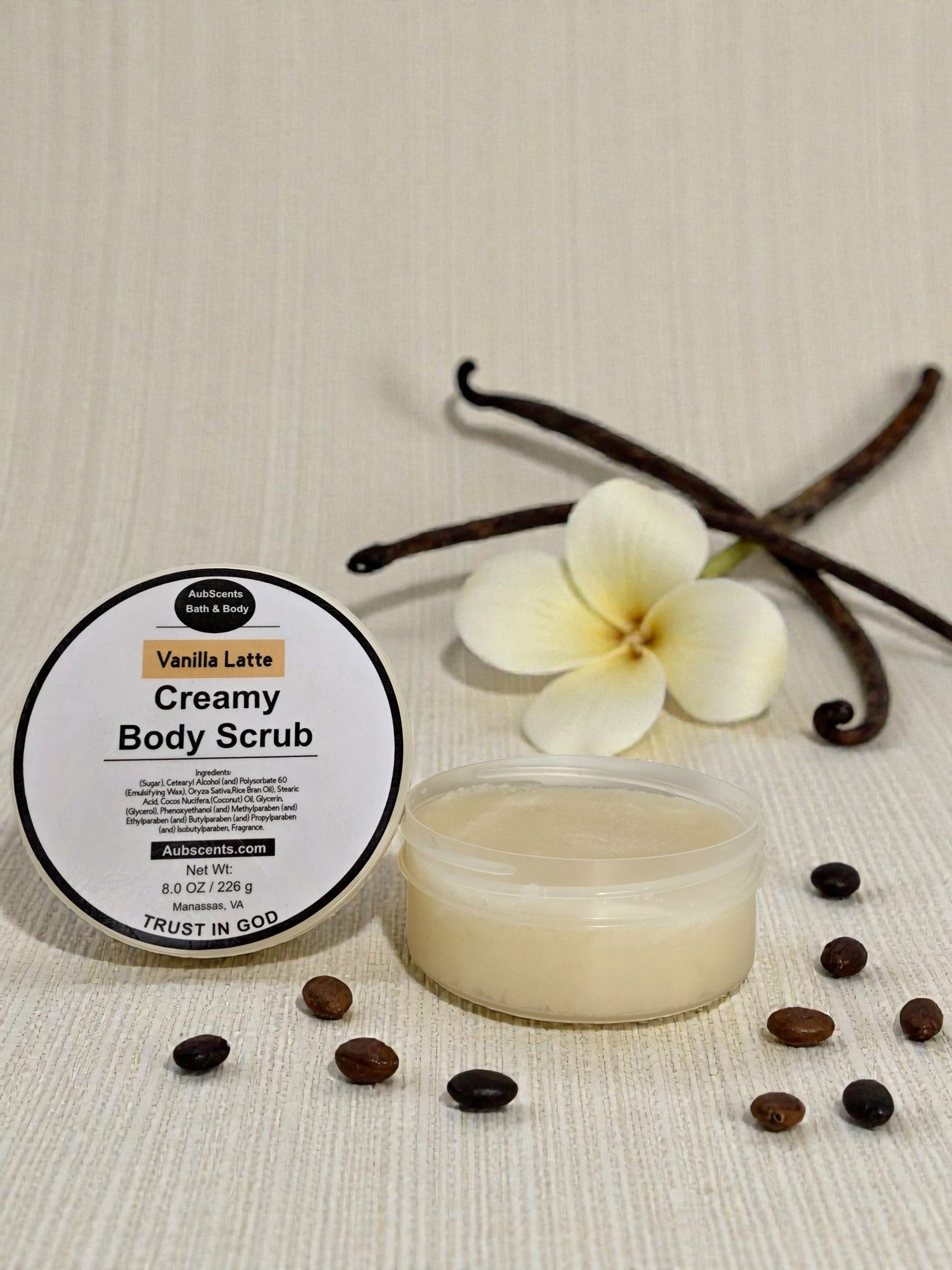 Vanilla Latte Body Scrub emulsified sugar scrub handmade in Virginia