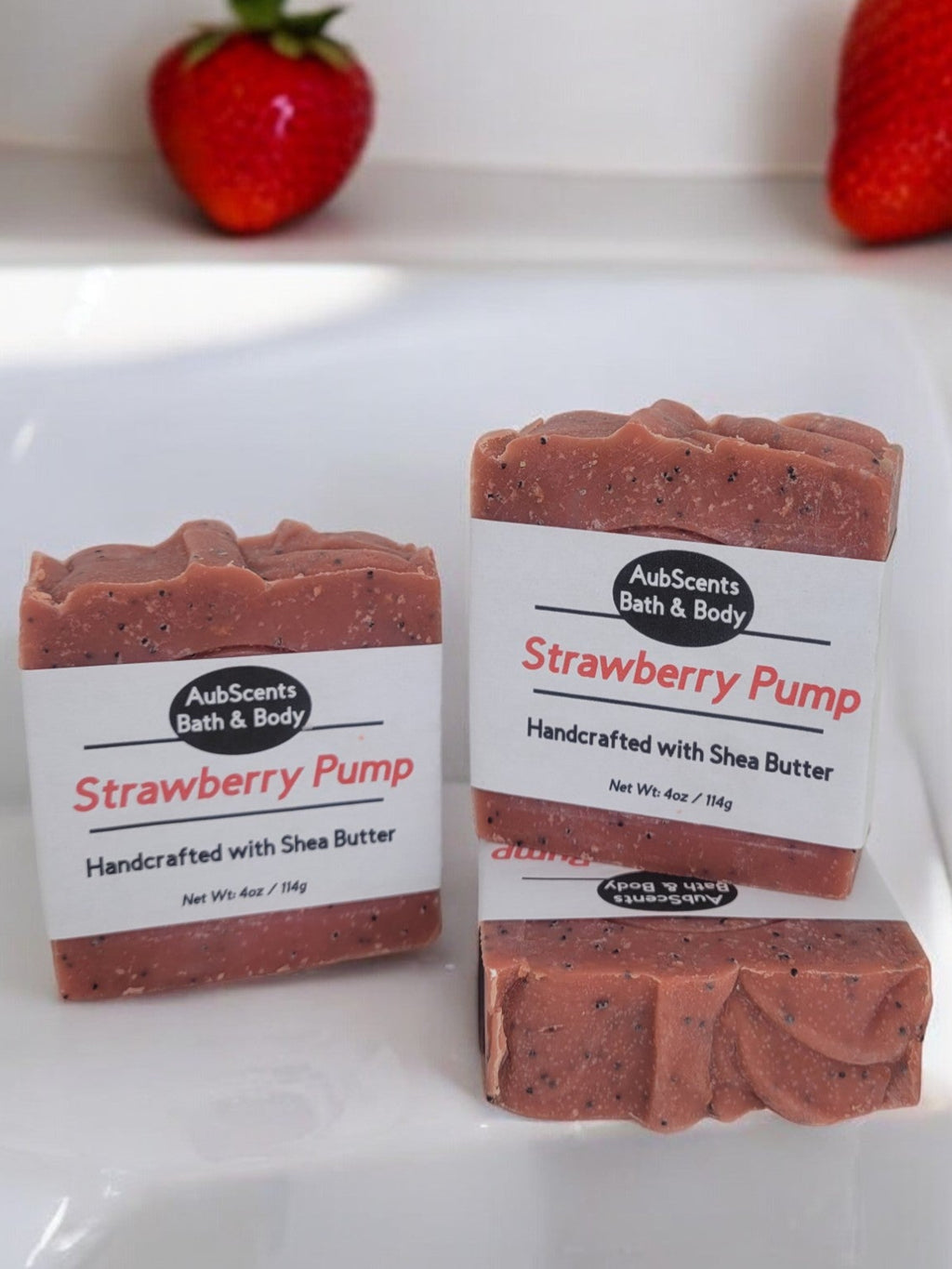 Palm Oil-Free Strawberry Soap with Exfoliating Poppy Seeds – Handmade Luxury Soap