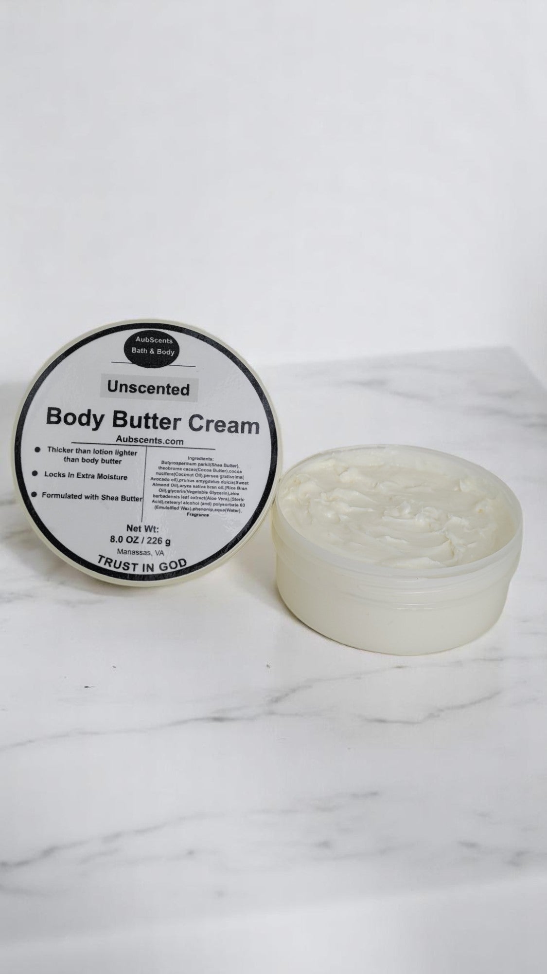 Unscented shea butter cream handmade in Virginia natural body butter for dry skin, locally made by a women-owned business in the DMV